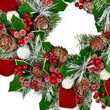 For a door or wall space, beautifully finished in holly, ivy, baubles and ribbon, this wreath from our Festive Holly collection is a stunner. 56cmWide x 13cmDeep, Fabric, plastic, natural fibres