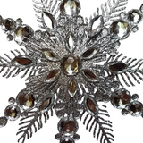 Elevate your holiday decor with our Star Light Star Bright Christmas Tree Sparkling Snowflake Star Topper. The shining silver finish coupled with sparkling diamond color gems create a luxurious touch. Add a touch of elegance to your Christmas tree with this exquisite decoration