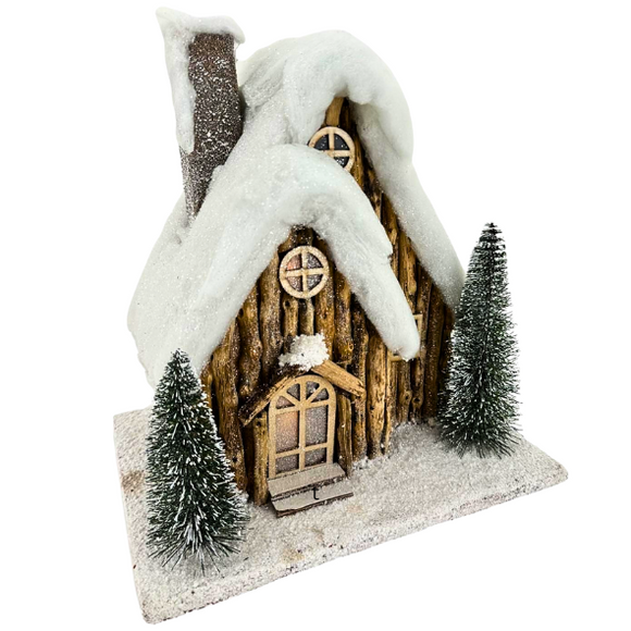 Christmas In The Woods Snowy Large  LED Log Cabin Christmas Decor