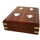 Rose Wood And Brass Inlaid  Two Pack Playing Card Box